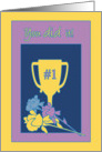 Congratulations Quitting Smoking Yellow Number OneTrophy and Bouquet card