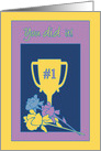 Congratulations Driver’s License Yellow Trophy & Bouquet card