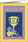 Congratulations Dance Performance Yellow Trophy & Bouquet card