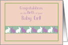 Congratulations Birth Baby Girl Kissing Bunnies card