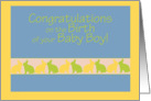 Congratulations Birth Baby Boy Kissing Bunnies card