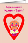 Parents Wedding Anniversary Baby in Heart With Cupcake card