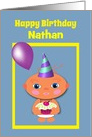 Personalized Name Birthday Baby with Cupcake and Balloons card