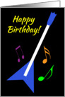 Happy Birthday from Both Flying V Guitar and Colourful Music Notes card