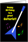Happy Birthday Flying V Guitar and Colourful Music Notes card