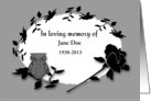 Customizable Invitation Memorial Roses with Owl in Black and White card