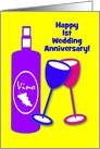 Custom Wedding Anniversary Wine Bottle Colourful Toasting Wineglasses card