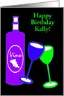 Custom Name Birthday Wine and Colourful Toasting Glasses card