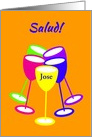 Custom Name Spanish Salud Birthday Colourful Toasting Glasses card
