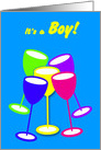 Announcement New Baby Colourful Celebrating Toasting Glasses card