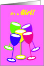 Announcement New Baby Colourful Celebrating Toasting Glasses card