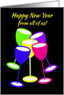 Happy New Year From All Colourful Toasting Glasses card