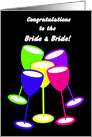 Congratulations Lesbian Wedding Colourful Toasting Glasses card