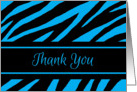 Thank You Zebra Print Blank Inside Contemporary Black and Turquoise Blue card