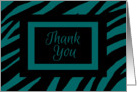 Thank You Zebra Print Blank Contemporary Black and Teal card