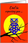 Invitation Halloween Pumpkin Carving Party Owl With Big Yellow Moon on Branch card