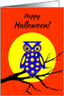 Humorous Halloween Owl W Big Yellow Moon on Tree Branch card