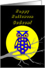 Godson Halloween Owl W Big Yellow Moon on Tree Branch card