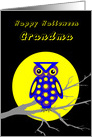 Grandma Halloween Owl W Big Yellow Moon on Tree Branch card