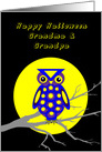 Grandparents Halloween Owl W Big Yellow Moon on Tree Branch card