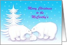 Custom Name Specific For Christmas Snuggling Polar Bears in Snow card