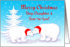 Step Daughter Son in law Christmas Humor Snuggling Polar Bears in Snow card