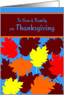 Son and Family Thanksgiving Autumn Falling Colorful Leaves card