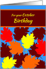 October Birthday Autumn Falling Colorful Leaves card