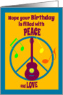 Birthday Colorful Peace Love Guitar and Music Notes card