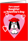 Daughter Valentine’s Cute Dog with Red Floppy Hat card