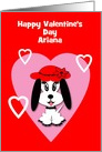 Valentine’s Day Custom Name Cute Dog with Red Floppy Hat card