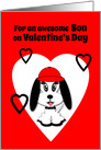 Son Valentine’s Day Cute Dog with Red Baseball Cap card