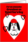Grandson Valentine’s Day Cute Dog with Red Baseball Cap card