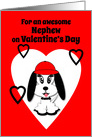 Nephew Valentine’s Day Cute Dog with Red Baseball Cap card