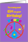 Birthday Step Daughter Peace Sign, Guitar and Music Notes card