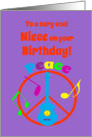 Birthday Niece Peace Sign Guitar and Music Notes card