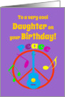 Birthday Daughter Peace Sign, Guitar and Music Notes card