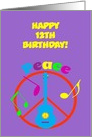 Birthday Custom Peace Sign, Guitar and Music Notes card