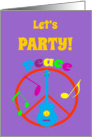 Birthday Invitation Peace Sign, Guitar. Music Notes card