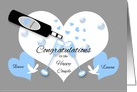 Wedding Shower Custom Name Champagne, Hearts, Bubbles, Doves card