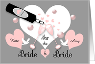 Lesbian Wedding Custom Name Champagne, Hearts, Bubbles, Doves card