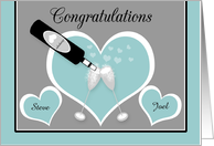 Congratulations Gay Engagement Custom Name Champagne and Hearts card