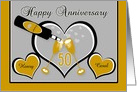 Anniversary 50th Custom Names Champagne Toast and Hearts card