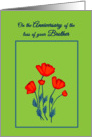 Remembrance Death Anniversary for Brother Beautiful Red Poppy Flowers card