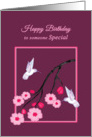 Girlfriend Birthday White Hummingbirds on Cherry Blossom Branch card