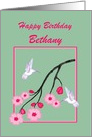 Custom Name Birthday White Hummingbirds on Cherry Blossom Branch card