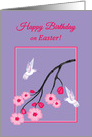 Easter Birthday White Hummingbirds on Cherry Blossom Branch card