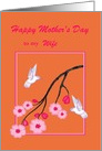 Customizable Mother’s Day White Hummingbirds and Cherry Blossoms card