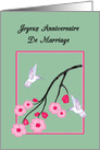 French Anniversary White Hummingbirds on Cherry Blossoms card