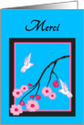 French Thank You White Hummingbirds on Cherry Blossoms card